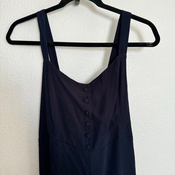 Madewell Jumpsuit Navy Smocked Square Neck Zip Sleeveless Straight Leg Sz 12 - Picture 3 of 7